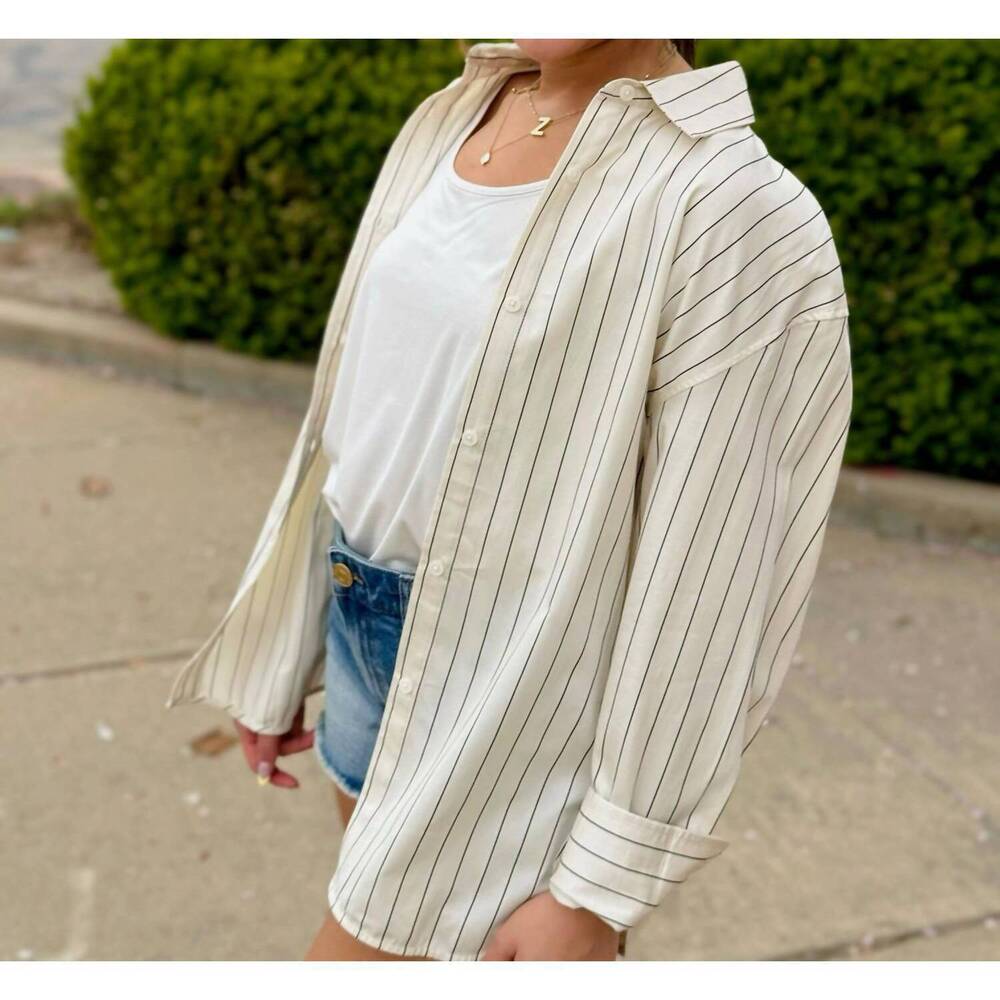 NEW WITHBLACK pinstripe long sleeve shirt in silver lining